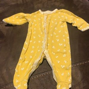 Mustard yellow floral footie pjs.